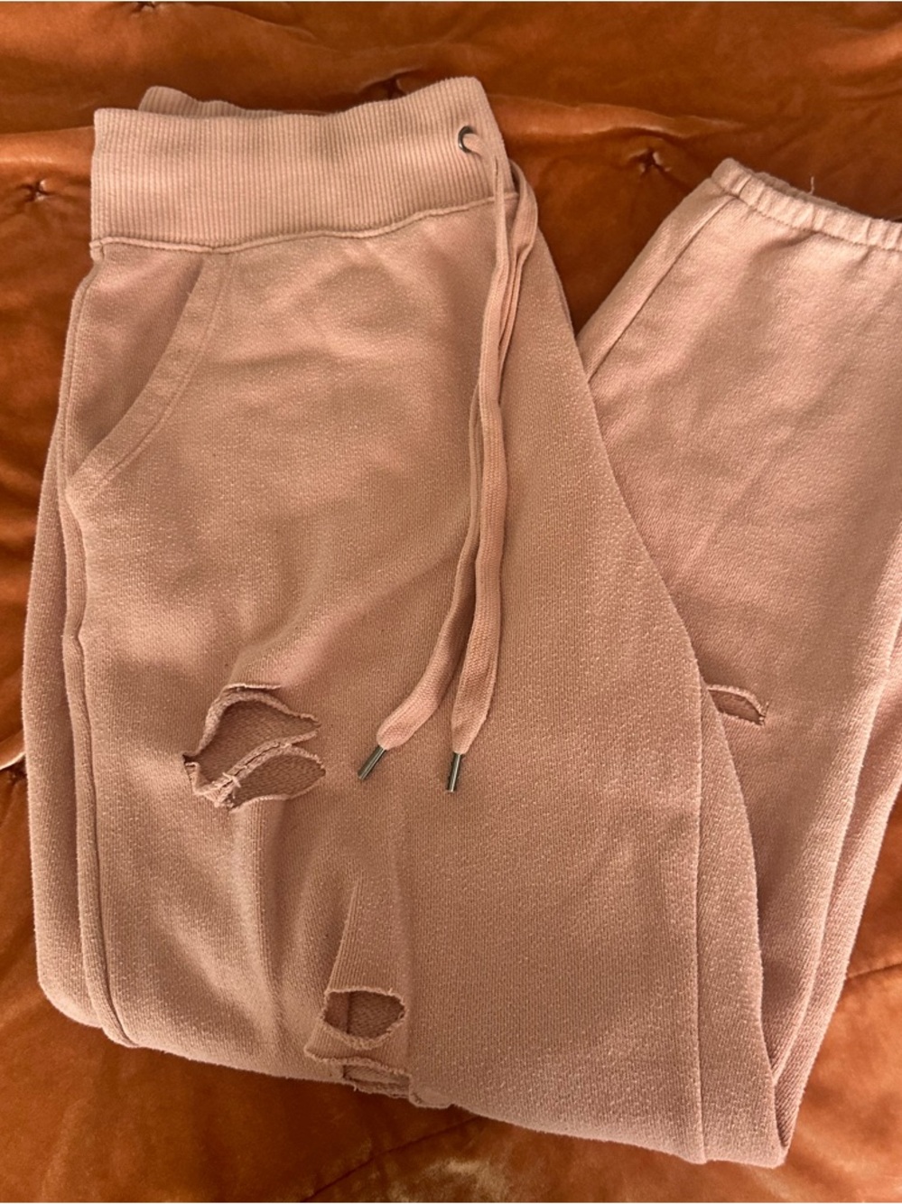 American Eagle Aerie Dusty Pink Drawstring Distressed City Jogger Sweatpants
